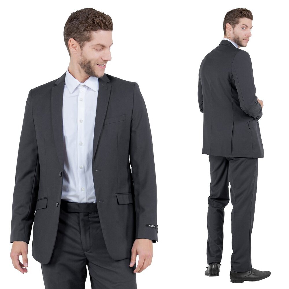 Azzuro's Premium Polyester Slim Fit 2pc Mens Suit, Chaorcoal